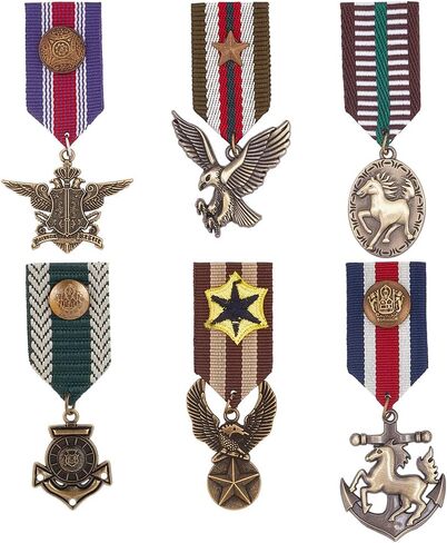 WEBEEDY 6Pcs Military Hero Medals Blazer Suit Stripe Navy Brooch Pins Costume Military Badge Medal Military Hero Combat Medals Brooch Military Medal Accessories for Women Men Jacket Uniform Costume in Saudi Arabia