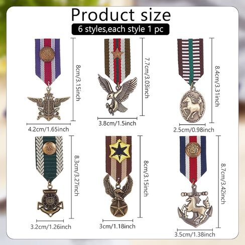 WEBEEDY 6Pcs Military Hero Medals Blazer Suit Stripe Navy Brooch Pins Costume Military Badge Medal Military Hero Combat Medals Brooch Military Medal Accessories for Women Men Jacket Uniform Costume in Saudi Arabia