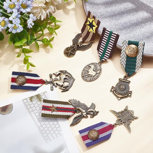WEBEEDY 6Pcs Military Hero Medals Blazer Suit Stripe Navy Brooch Pins Costume Military Badge Medal Military Hero Combat Medals Brooch Military Medal Accessories for Women Men Jacket Uniform Costume in Saudi Arabia