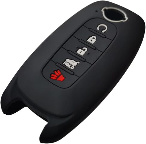 Silicone Key Fob Cover Remote Keyless Case Protector Compatible with Nissan Pathfinder Rogue 2023 2024 - (5 Buttons Black with White) in Saudi Arabia