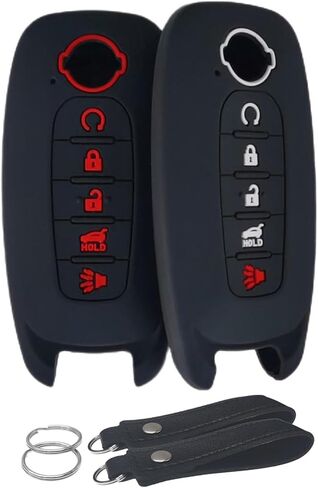 Silicone Key Fob Cover Remote Keyless Case Protector Compatible with Nissan Pathfinder Rogue 2023 2024 - (5 Buttons Black with White) in Saudi Arabia