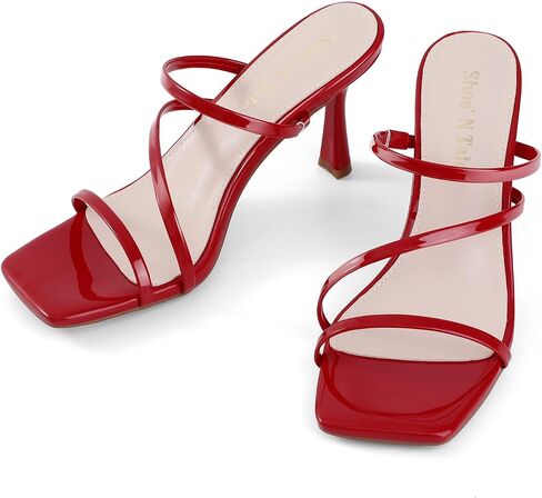 Shoe'N Tale Strappy Heels For Women Kitten Mules Square Open Toe Slip On Sandals in Saudi Arabia