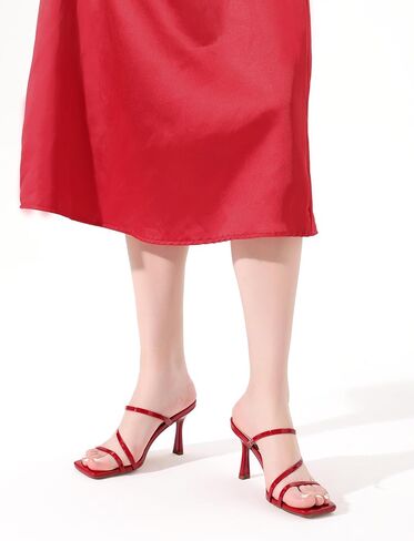 Shoe'N Tale Strappy Heels For Women Kitten Mules Square Open Toe Slip On Sandals in Saudi Arabia