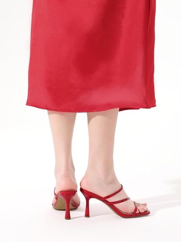 Shoe'N Tale Strappy Heels For Women Kitten Mules Square Open Toe Slip On Sandals in Saudi Arabia