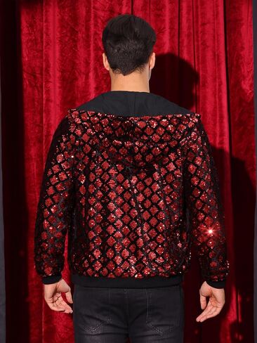 Lars Amadeus Argyle Sequins Jackets for Men's Long Sleeves Metallic Shiny Hooded Disco Jacket in Saudi Arabia