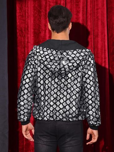 Lars Amadeus Argyle Sequins Jackets for Men's Long Sleeves Metallic Shiny Hooded Disco Jacket in Saudi Arabia