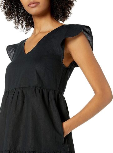 Goodthreads Women's Relaxed-Fit Washed Linen Blend Flutter-Sleeve Peasant Dress in Saudi Arabia