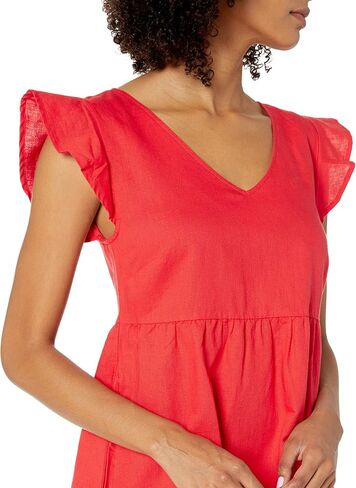 Goodthreads Women's Relaxed-Fit Washed Linen Blend Flutter-Sleeve Peasant Dress in Saudi Arabia