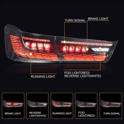 VLAND OLED Tail Lights Assembly Fit for 4-series BMW GTS F32 F33 F36 F82 F83 2014-2020 Sedan/Convertible/Coupe, Rear Lamps with Dynamic Dragon Scale DRL, Back light W/Sequential Turn Signal, Red in Saudi Arabia