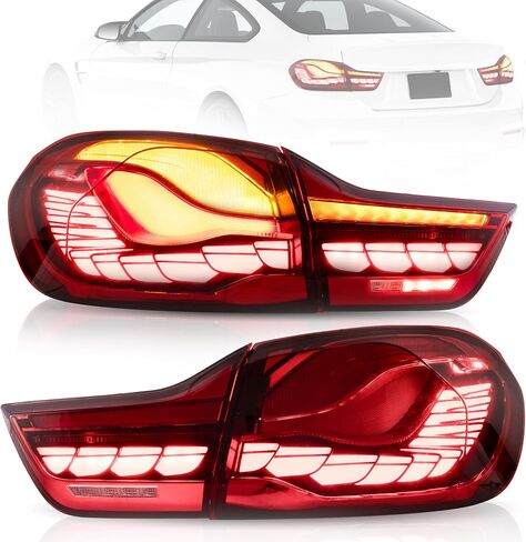 VLAND OLED Tail Lights Assembly Fit for 4-series BMW GTS F32 F33 F36 F82 F83 2014-2020 Sedan/Convertible/Coupe, Rear Lamps with Dynamic Dragon Scale DRL, Back light W/Sequential Turn Signal, Red in Saudi Arabia