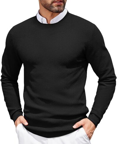 COOFANDY Mens Dress Pullover Sweater Lightweight Waffle Knit Sweater Slim Fit Crewneck Business Casual Sweater in Saudi Arabia
