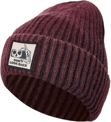 Isurrender Unisex Embroidered Ribbed Knit Beanie - Unique Graphic Patch Winter Hat for Men and Women in Saudi Arabia