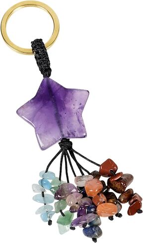 TUMBEELLUWA 7 Chakra Healing Crystal Keychain Stone Beads Tassel Key Ring Charm Amulet Car Keyrings for Men Women Unisex in Kuwait