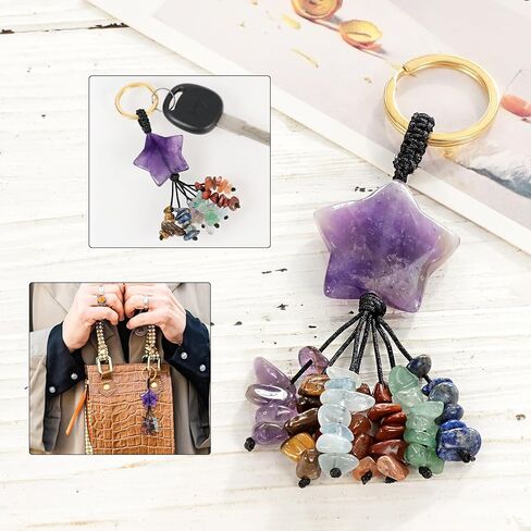 TUMBEELLUWA 7 Chakra Healing Crystal Keychain Stone Beads Tassel Key Ring Charm Amulet Car Keyrings for Men Women Unisex in Kuwait