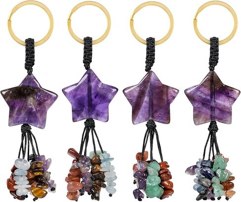 TUMBEELLUWA 7 Chakra Healing Crystal Keychain Stone Beads Tassel Key Ring Charm Amulet Car Keyrings for Men Women Unisex in Kuwait