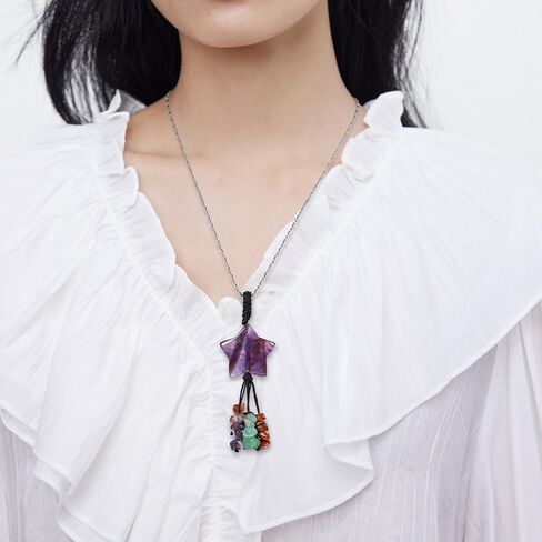 TUMBEELLUWA 7 Chakra Healing Crystal Keychain Stone Beads Tassel Key Ring Charm Amulet Car Keyrings for Men Women Unisex in Kuwait