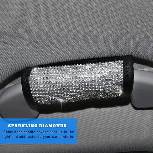 2 PCS Car Grab Handle Cover, Interior Car Grab Handle Protector, Rhinestone Door Handle Cover, Bling Bling Seat Belt Covers for Women Girls (Black Diamond) in Kuwait