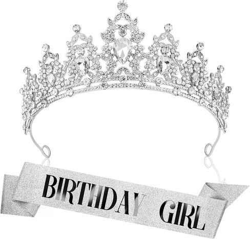 Birthday Crown Headband Birthday Sash Crowns for Women Tiaras for Women Silver Crown Birthday Girl Crown Birthday Tiara for Women Crystal Crown Birthday Sash and Crown for Birthday Party in Kuwait