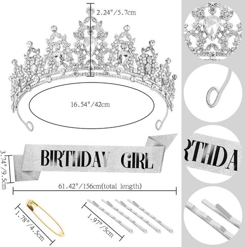 Birthday Crown Headband Birthday Sash Crowns for Women Tiaras for Women Silver Crown Birthday Girl Crown Birthday Tiara for Women Crystal Crown Birthday Sash and Crown for Birthday Party in Kuwait