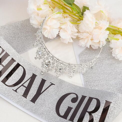 Birthday Crown Headband Birthday Sash Crowns for Women Tiaras for Women Silver Crown Birthday Girl Crown Birthday Tiara for Women Crystal Crown Birthday Sash and Crown for Birthday Party in Kuwait