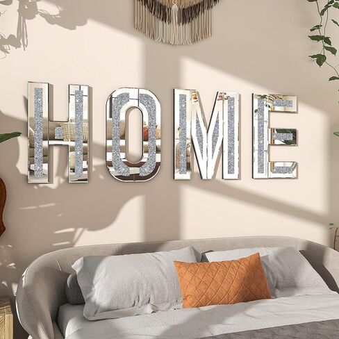 SHYFOY Home Letter Mirrored Wall Decor, Home Sign Crushed Diamond Home Decor, Large 3D Wall Art Letters Signs Home Festival Decorations in Kuwait