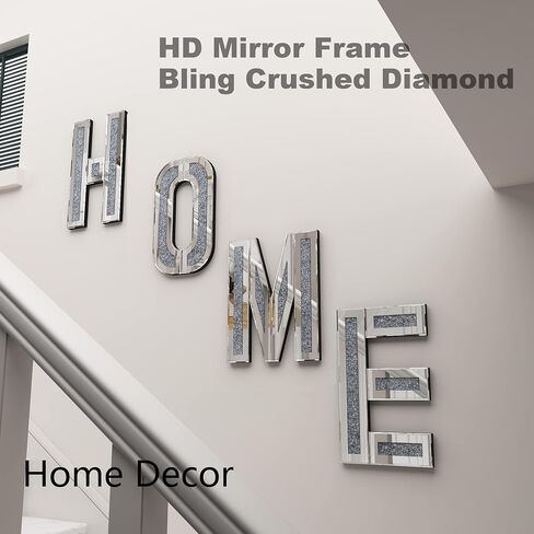 SHYFOY Home Letter Mirrored Wall Decor, Home Sign Crushed Diamond Home Decor, Large 3D Wall Art Letters Signs Home Festival Decorations in Kuwait