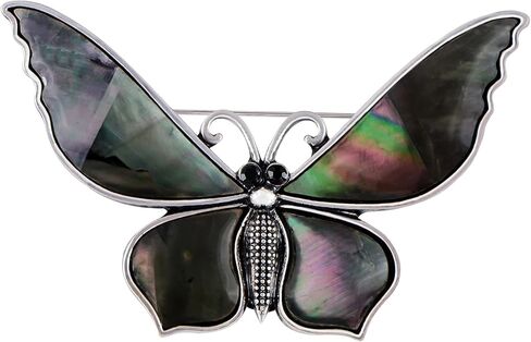 Alilang Silvery Tone Natural Abalone Shell Butterfly Insect Brooch Lapel Pins Pendant for Wedding Christmas Birthday in Kuwait
