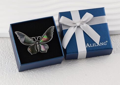 Alilang Silvery Tone Natural Abalone Shell Butterfly Insect Brooch Lapel Pins Pendant for Wedding Christmas Birthday in Kuwait