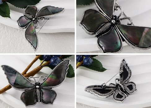 Alilang Silvery Tone Natural Abalone Shell Butterfly Insect Brooch Lapel Pins Pendant for Wedding Christmas Birthday in Kuwait
