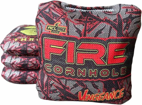 FIRE CORNHOLE | Cornhole Bags | ACL Pro Approved | Weather Resistant | Regulation Size and Weight | Vengeance Series | Set of 4 | Made in The USA in Saudi Arabia