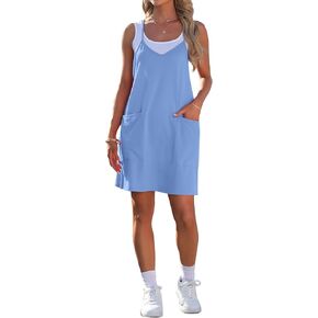AUSELILY Womens Summer Dress 2025 Sleeveless Casual Mini Dress Spaghetti Strap Short Dresses with Pockets