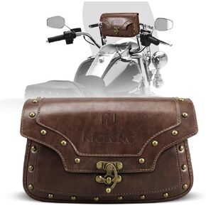 Motorcycle Windshield Bag, Vintage Crocodile Texture PU leather, Windscreen Studded Pouch Compatible with Road King 1995-2019 2020 2021 2022 2023 Softail, Quick Access, Easy to Install