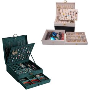 suede jewelry box organizer and pvc leather white jewelry earrings box bundle,cases for necklaces and earrings