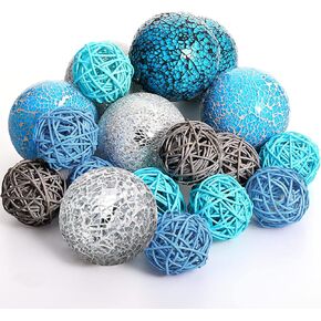 Jetec 18 Pcs Decorative Balls for Centerpiece Bowls 6 Mosaic Sphere Glass Orbs 12 Wicker Rattan Balls Set Bowl Fillers for Home Vase Bowl Garden Wedding Party Decoration