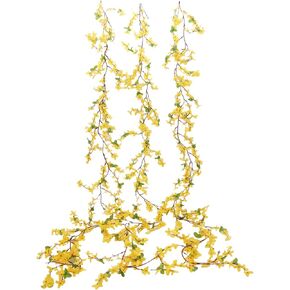 3Pcs Artificial Flowers Vine 5.9ft Silk Flower Garland Yellow Spring Garland Decor Fake Hanging Artificial Jasmine Vines for Indoor Outdoor Home Wall Party Wedding Arch Decoration