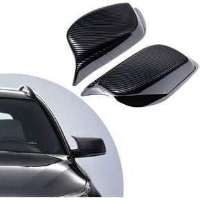 Left Right Carbon Fiber Horn Style Mirror Caps Replacement For 2003-2007 BMW E60 E61 520i 523i 525i 530i 540i 545i 550i E63 E64 630Ci 630i 645Ci 650i 635d Pre-LCI