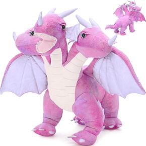 Muiteiur 2-Head Giant Dragon Stuffed Animal, 24 inch Soft Dragon Plush Toy with Wings, Cute Stuffed Dragon for Baby Kids Girls Boys, Gift for Christmas Valentine's Birthday