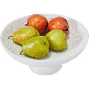 VHC Brands Ribbed Black Wooden Fruit Bowl 5.5x12x12, Kitchen Decor, Decorative Wooden Pedestal Bowl, Perfect Centerpiece for Table, Island, or Counter