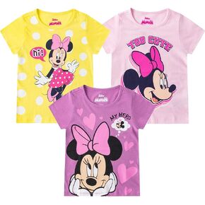 Disney Minnie Mouse Girls 3 Pack Short Sleeve T-Shirt for Toddler and Big Kids