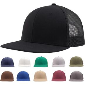 M,L,XL,XXL Flat Bill Mesh Snapback Trucker Hat,Plain Blank Adjustable Solid Color Baseball Caps for Men Women