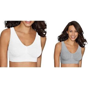 Hanes Women's Cozy Seamless Wire Free Bra, White, Large With Seamless Wire-Free Bra, Light Grey Heather, Large