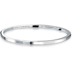 Personalized Plain Simple Round Square Flat Edge Layering Stacking Strong 2-3MM Shinny .925 Sterling Silver Bangle Bracelet Set For Women Teen Customizable
