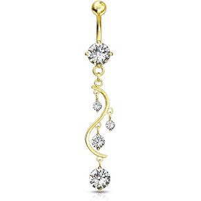 Forbidden Body Jewelry 14kt Gold Plated Surgical Steel Fancy CZ Crystal Vine Drop Multi Gem Dangle Belly Button Ring