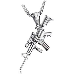 tenghong2021 Hip Pop Stainless Gun Necklace AK47 Military Style Punk Cool Pendant Rifle Jewelry for Men Women