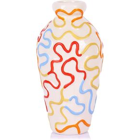 Colorful Vase Dopamine Decor, Quirk Fun Vase Pop of Color Funky Home Decor, Cute Flower Vase Aesthetic Colorful Decor for Office Apartment Kitchen Shelf Living Room, Preppy Vase Unique Artsy Decor
