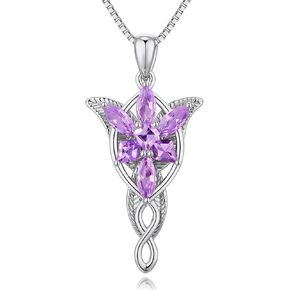 Arwen Evenstar Necklace for Women, Rhodium Plated Lotr Arwen Pendant Necklace with 5A Cubic Zirconia, Elvish Jewelry for Women