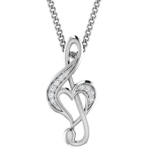 0.043 Ct Tw Natural Diamond Treble Clef Love Musical Heart Pendant 18" Necklace In 925 Sterling Silver For Women | Fine Jewelry Gift Box Included