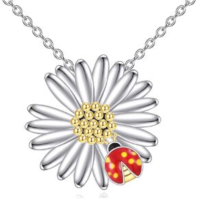 POPLYKE Ladybug Necklace for Women Sterling Silver Ladybug Jewelry Gifts for Mother Daughter