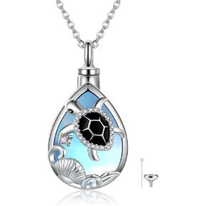 MONGAS Turtle Urn Necklace for Ashes 925 Sterling Silver Turtle Cremation Jewelry for Women Remembrance Condolence Gift for Loss Memorial Human Female Ash Holder Necklace
