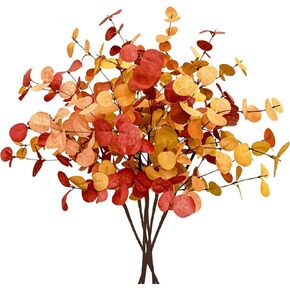 Agusbagli 6 Pcs Artificial Eucalyptus Leaves 28'' Tall Fall Flowers Leaf Greenery Stems Autumn Decorations for Home Wedding Centerpieces Thanksgiving Floral Arrangements